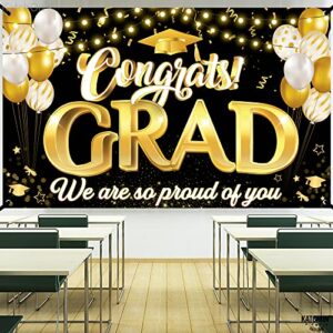 Congrats Grad We Are So Proud Of You Banner - Large, 72x44 Inch | Congrats Grad Banner for Black and Gold Graduation Decorations | Graduation Banner, Black and Gold Graduation Party Decorations 2023