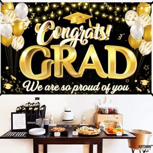 Congrats Grad We Are So Proud Of You Banner - Large, 72x44 Inch | Congrats Grad Banner for Black and Gold Graduation Decorations | Graduation Banner, Black and Gold Graduation Party Decorations 2023