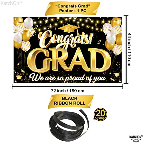 Congrats Grad We Are So Proud Of You Banner - Large, 72x44 Inch | Congrats Grad Banner for Black and Gold Graduation Decorations | Graduation Banner, Black and Gold Graduation Party Decorations 2023