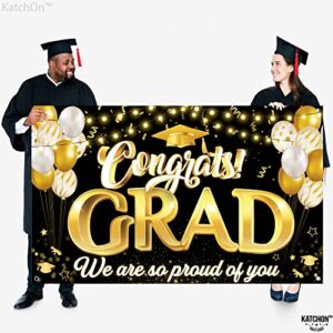 Congrats Grad We Are So Proud Of You Banner - Large, 72x44 Inch | Congrats Grad Banner for Black and Gold Graduation Decorations | Graduation Banner, Black and Gold Graduation Party Decorations 2023