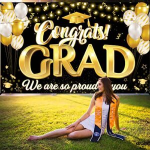 Congrats Grad We Are So Proud Of You Banner - Large, 72x44 Inch | Congrats Grad Banner for Black and Gold Graduation Decorations | Graduation Banner, Black and Gold Graduation Party Decorations 2023