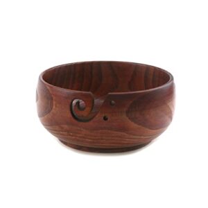 MY MIRONEY 6.69" Wooden Yarn Bowl,Yarn Storage Bowl with Carved Holes & Drills,Wood Yarn Holder for Crocheting and Knitting
