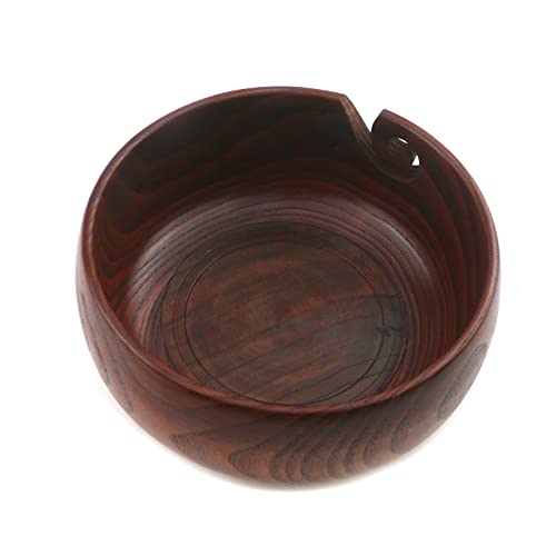 MY MIRONEY 6.69" Wooden Yarn Bowl,Yarn Storage Bowl with Carved Holes & Drills,Wood Yarn Holder for Crocheting and Knitting