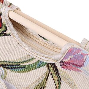 Knitting Bag, Lightweight Knitting Organizer Fabric Large Capacity Wood Handle Travel Yarn Storage Bag Tote Organizer for Knitting Needles Sewing Tools Great Gift(Red Flower)