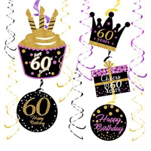 60th Birthday Decorations for Women Purple Gold 60th Birthday Hanging Swirls Hanging Swirls Decorations for Purple Gold 60 Years Old Party Supplies