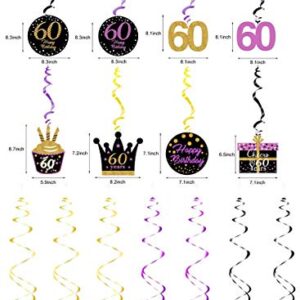 60th Birthday Decorations for Women Purple Gold 60th Birthday Hanging Swirls Hanging Swirls Decorations for Purple Gold 60 Years Old Party Supplies