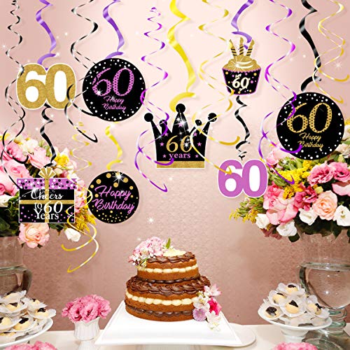 60th Birthday Decorations for Women Purple Gold 60th Birthday Hanging Swirls Hanging Swirls Decorations for Purple Gold 60 Years Old Party Supplies