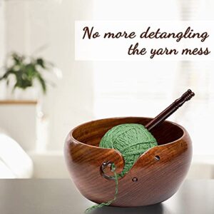 Eunoia Wooden Yarn Bowl Holder | Handmade Knitting Wool Storage Basket with Holes for Knitting, Crocheting, Home & Garden Arts, Crafts & Sewing | Free Wood Crochet Hook & Travel Bag - 8" x 4"