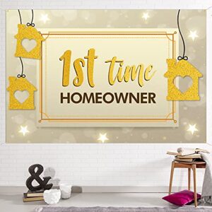 1st time homeowner backdrop banner decor gold glitter – housewarming party theme decorations for men women baby shower supplies