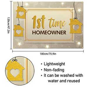 1st Time Homeowner Backdrop Banner Decor Gold Glitter – Housewarming Party Theme Decorations for Men Women Baby Shower Supplies