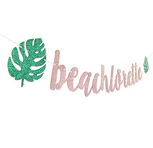 Rose Gold Glitter Beachlorette Banner Sign Garland Pre-Strung for Beach Bachelorette Party Hawaiian Luau Summer Tropical Bach Party Decorations