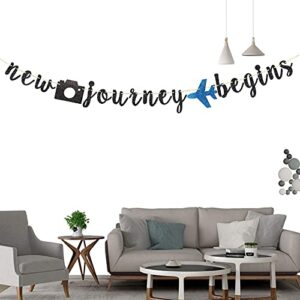 Maicaiffe Glitter New Journey Begin Banner - Funny Retirement Party Sign - Coworker Going Away Party Decorations - Farewell / Retirement / Job Change / Relocating Party Supplies