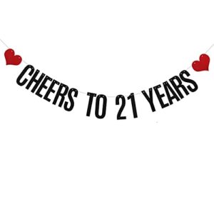 xiaoluoly black cheers to 21 years glitter banner,pre-strung,21st birthday / wedding anniversary party decorations bunting sign backdrops,cheers to 21 years