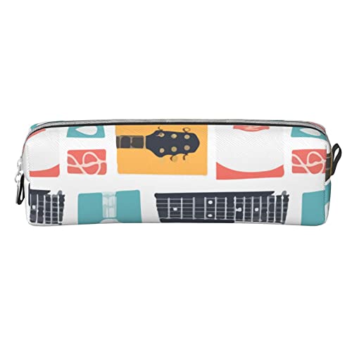 allgobee Pu Leather Pencil Bag Pen Case Guitar-Singer-Music-Hipster Students Stationery Pouch Pencil Holder Desk Organizer