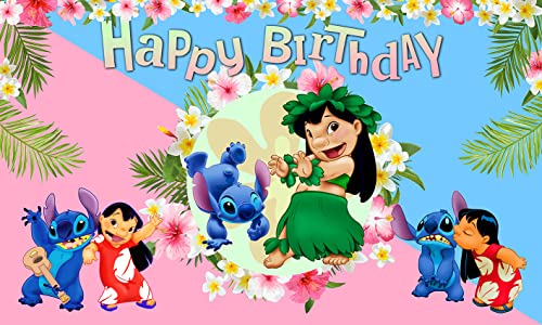 huio Hawaiian Aloha Backdrop for Lilo and Stitch Theme Birthday Party Supplies 6x4ft Tropical Summer Photo Background for StitchTheme Party Cake Table Decorations Baby Shower Banner, One Size