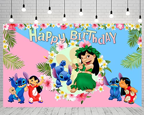 huio Hawaiian Aloha Backdrop for Lilo and Stitch Theme Birthday Party Supplies 6x4ft Tropical Summer Photo Background for StitchTheme Party Cake Table Decorations Baby Shower Banner, One Size