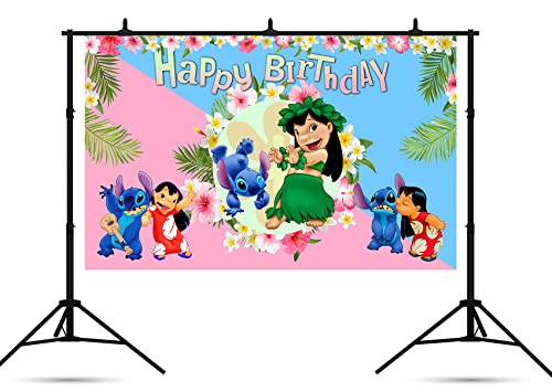 huio Hawaiian Aloha Backdrop for Lilo and Stitch Theme Birthday Party Supplies 6x4ft Tropical Summer Photo Background for StitchTheme Party Cake Table Decorations Baby Shower Banner, One Size