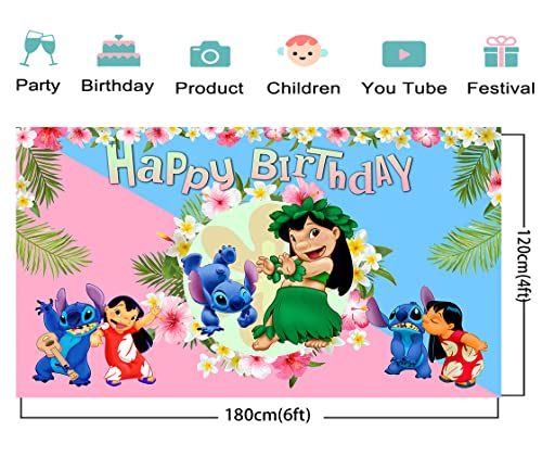 huio Hawaiian Aloha Backdrop for Lilo and Stitch Theme Birthday Party Supplies 6x4ft Tropical Summer Photo Background for StitchTheme Party Cake Table Decorations Baby Shower Banner, One Size