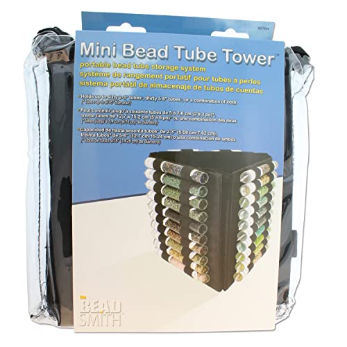 The Beadsmith Bead Tube Tower – Mini Storage Unit – 6.5 inches, Folds Easily for Storage or Travel – Holds Large and Small Bead Tubes – Clear Zippered Pouch …