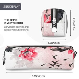 allgobee Pu Leather Pencil Bag Pen Case Watercolor-Painted-City-Chinese Students Stationery Pouch Pencil Holder Desk Organizer