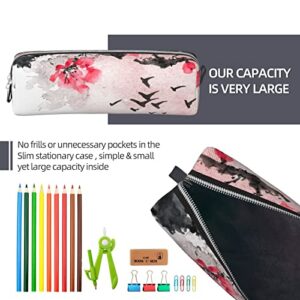 allgobee Pu Leather Pencil Bag Pen Case Watercolor-Painted-City-Chinese Students Stationery Pouch Pencil Holder Desk Organizer