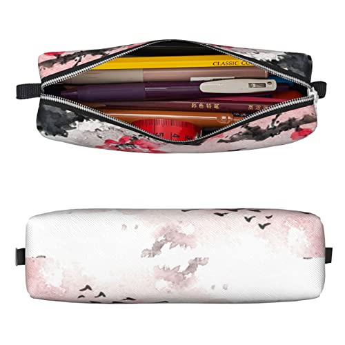 allgobee Pu Leather Pencil Bag Pen Case Watercolor-Painted-City-Chinese Students Stationery Pouch Pencil Holder Desk Organizer