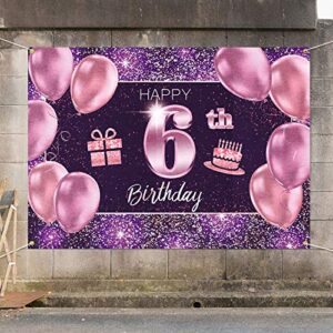 PAKBOOM Happy 6th Birthday Banner Backdrop - 6 Birthday Party Decorations Supplies for Girl - Pink Purple Gold 4 x 6ft