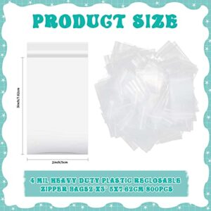 800 Pieces 4 Mil Zipper Poly Bags Plastic Clear Reclosable Zipper Bags 2 x 3 Inches Heavy Duty Small Plastic Bags for Jewelry Painting Electronic Components