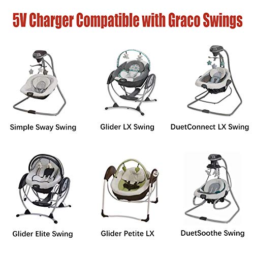 5V Baby Swing AC Adapter Power Cord Compatible with Graco Swing, Simple Swing, Glider LX, Glider Premier, Glider Elite, Glider Petite LX, Sweetpeace, Sweet Snuggle, DuetConnect LX, DuetSoothe (10FT)