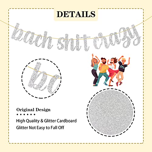 WeBenison Bach Shit Crazy Banner / Funny Bachelorette Engagement Party Banner / Bridal Shower Party Decoration Supplies / Silver Glitter