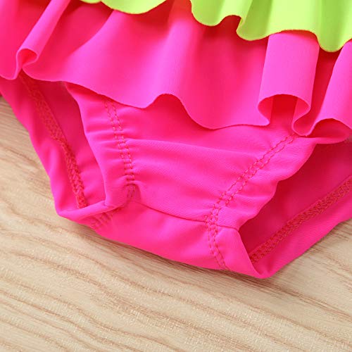 Infant Toddler Girl Swimsuit Rainbow Colorful Romper Sleeveless Bathing Suit Braces Ruched Summer One Piece Set (Rainbow, 4-5T)