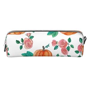 allgobee pu leather pencil bag pen case pumpkins-roses-watercolor students stationery pouch pencil holder desk organizer