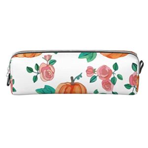 allgobee Pu Leather Pencil Bag Pen Case Pumpkins-Roses-Watercolor Students Stationery Pouch Pencil Holder Desk Organizer