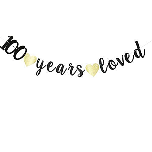 100 Years Loved Banner,100th Birthday Party Decorations Photo Props,Celebrating 100 birthday Anniversary Black Party Decoration.