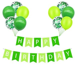 pargleev happy birthday banner green, boys girls birthday large hanging bunting confetti balloons garland party decoration for boys kids