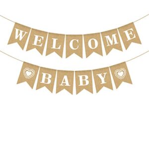 jute burlap welcome baby banner baby shower gender reveal boy girl party decoration