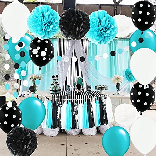 Graduation Decorations Turquoise Black 2023 Teal Birthday Decorations Women/Bridal Shower Decorations Turquoise Black Silver Decorations Black Polka Dot Balloons Little Man Birthday Party Decorations