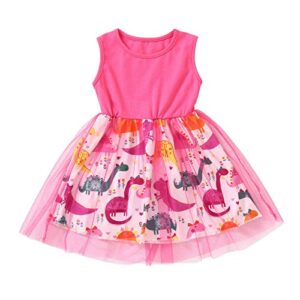 girls dress skirt toddler kids baby girls sleeveless patchwork dinosaur party tulle princess dress,for kids festival birthday gifts(pink,3-4 years)