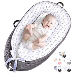 baby lounger cover 100% soft cotton cover breathable co sleeping bed for newborn, portable infant floor seat, baby must have essentials, machine washable (arrow)