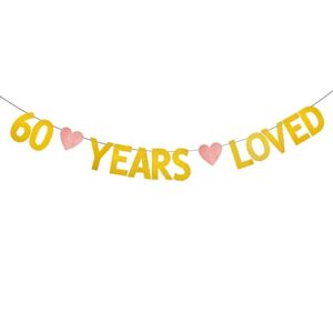 xiaoluoly gold 60 years loved glitter banner,pre-strung,60th birthday / wedding anniversary party decorations bunting sign backdrops,60 years loved