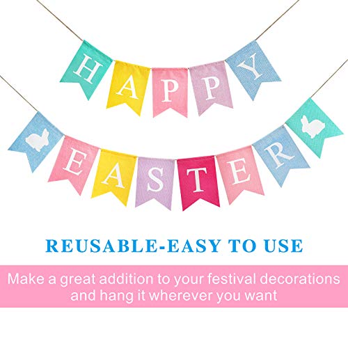 Easter Banner, Burlap Happy Easter Egg Garland, Mantle Decorations for Fireplace, Easter Bunny Hanging Bunting Garland for Easter Decorations Home Party Decor Favors Photo Props