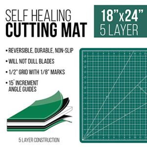 US Art Supply 18" x 24" Green/Black Professional Self Healing 5-Ply Double Sided Durable Non-Slip Cutting Mat Great for Scrapbooking, Quilting, Sewing and all Arts & Crafts Projects