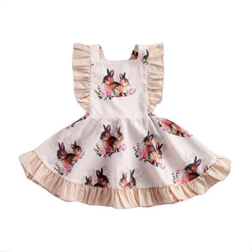 Toddler Kids Baby Girls Easter Clothes Bunny Sleeveless Romper Bodysuit Headband Rabbit Ruffle Dress Baby Sister Matching Outfits (Pink Dress, 18-24 Months)