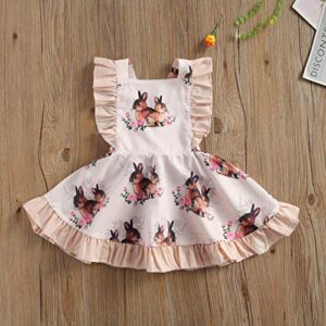 Toddler Kids Baby Girls Easter Clothes Bunny Sleeveless Romper Bodysuit Headband Rabbit Ruffle Dress Baby Sister Matching Outfits (Pink Dress, 18-24 Months)