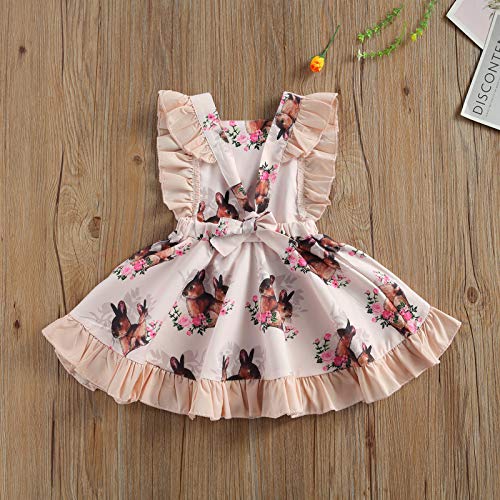 Toddler Kids Baby Girls Easter Clothes Bunny Sleeveless Romper Bodysuit Headband Rabbit Ruffle Dress Baby Sister Matching Outfits (Pink Dress, 18-24 Months)