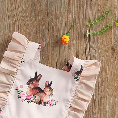 Toddler Kids Baby Girls Easter Clothes Bunny Sleeveless Romper Bodysuit Headband Rabbit Ruffle Dress Baby Sister Matching Outfits (Pink Dress, 18-24 Months)