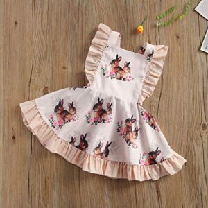 Toddler Kids Baby Girls Easter Clothes Bunny Sleeveless Romper Bodysuit Headband Rabbit Ruffle Dress Baby Sister Matching Outfits (Pink Dress, 18-24 Months)