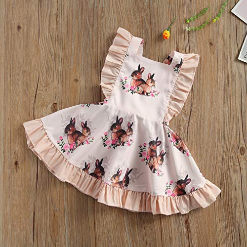 Toddler Kids Baby Girls Easter Clothes Bunny Sleeveless Romper Bodysuit Headband Rabbit Ruffle Dress Baby Sister Matching Outfits (Pink Dress, 18-24 Months)