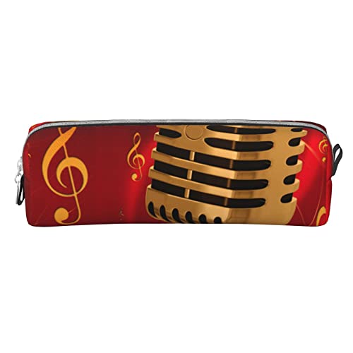 allgobee Pu Leather Pencil Bag Pen Case Microphone-Abstract-Musical Students Stationery Pouch Pencil Holder Desk Organizer
