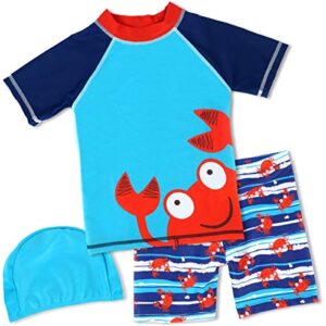 Achiyi Baby Boys Kids Swimsuits Two Pieces Short Long Sleeve Rash Guard Bathing Suits Swim Trunks UPF 50+ Crab 8